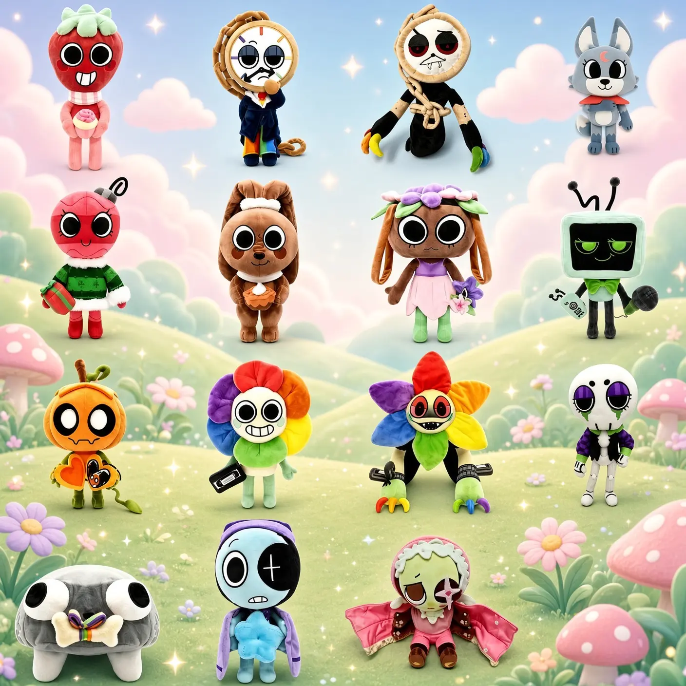 Dandy's World Plush Toys, Dandy Astro Vee Sprout Gourdy Bobette Pebble Dyle Cocoa Bassie Soft Stuffed Animal Dolls, Ultra Squishy Huggable Collectible Game Figures, Bedroom Decor Gifts for Kids Teens