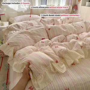 3-Piece Lace Trim Butterfly Print Bedding Set, Includes duvet cover & Pillowcases (no Insert), Soft Breathable Fabric, All-Season Use, Soft Bedding Sets, Bedroom Bedding Set