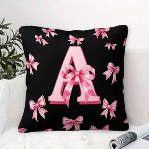 Pink Ribbon Bow Letter A-Z Throw Pillow, Black Pink Cute Coquette Cushion Accent Pillow, Includes Pillow Core, Soft Comfortable Home Decor Pillows for Sofa Bed Couch Living Room Dorm, Ideal Gift for Teen Girls Women
