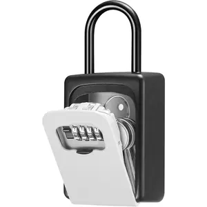 Lock Box, Large Key Lock Box Resettable Combination Code Lockbox, Portable Wall Mount Lockbox  Safe Box for Outside Outdoor Home Office Door Handle House Key, Gray (1 Pack)