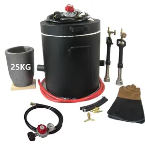 LSMIITTH 25KG(55LBs) Large Propane Smelting Furnace Kit With Crucible 25KG Double Forge Burners And Dual Regulators Foundry Casting Kiln Furnace for Melting Metal Recycle Gold Copper Aluminum
