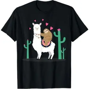 Sloth riding Llama funny Alpaca Heart T-Shirt for Valentines