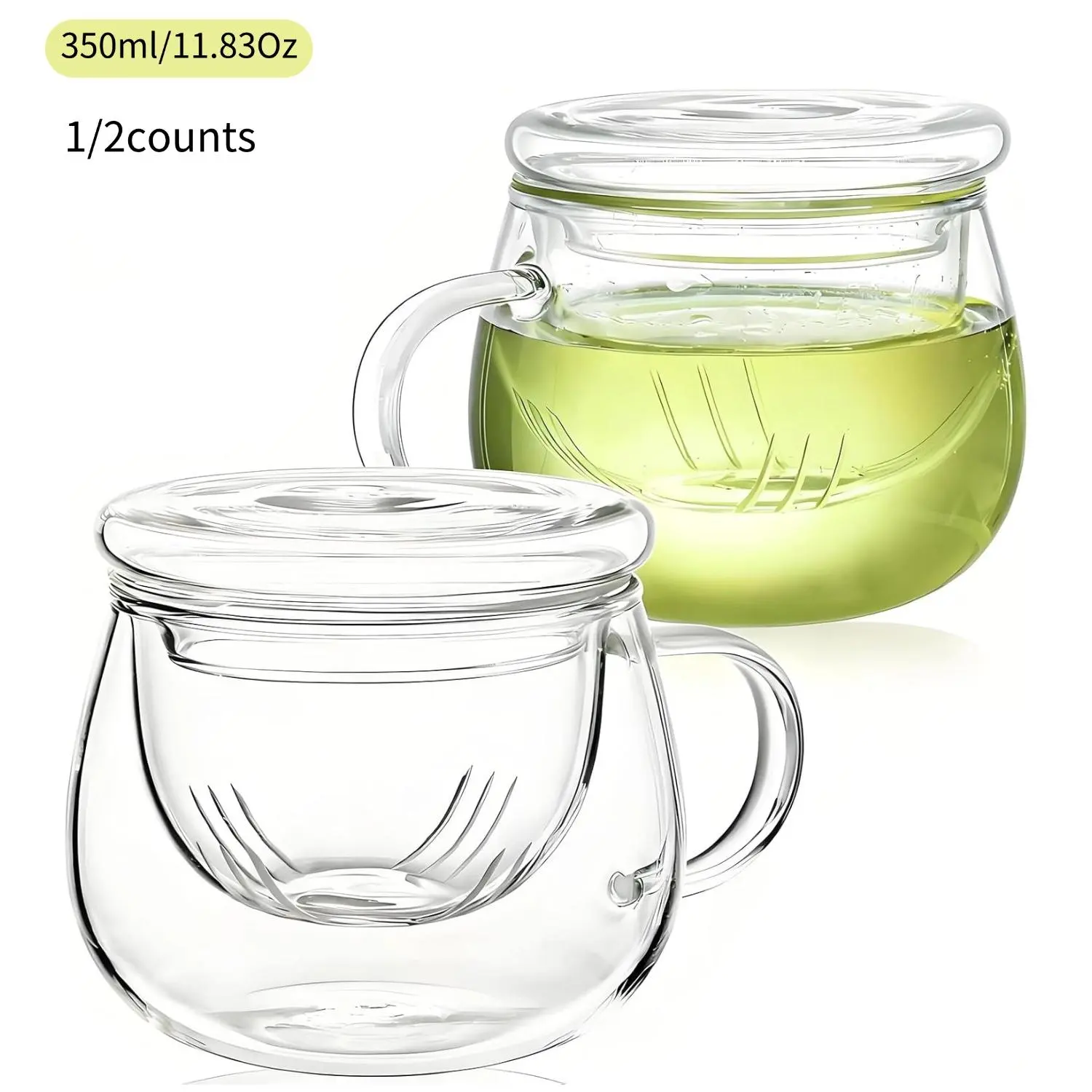 1/2 Pack 11Ounce Glass Tea Cup Set with Lid and Infuser, Clear Teacups with Strainer for Loose Tea  Borosilicate Tea Perfect Christmas or Birthday Gift for Women Tea Separation Filter Thickened Tea Cup - Perfect for Home & Office Use