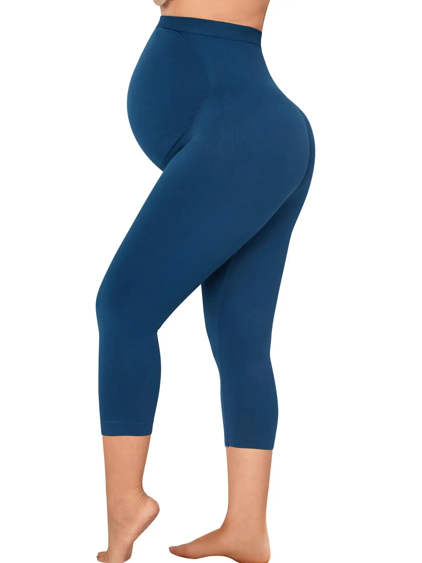 Maternity Solid High Waist Capri Leggings, Soft & Stretchy Supportive Pants, Maternity Shapewear for All Seasons