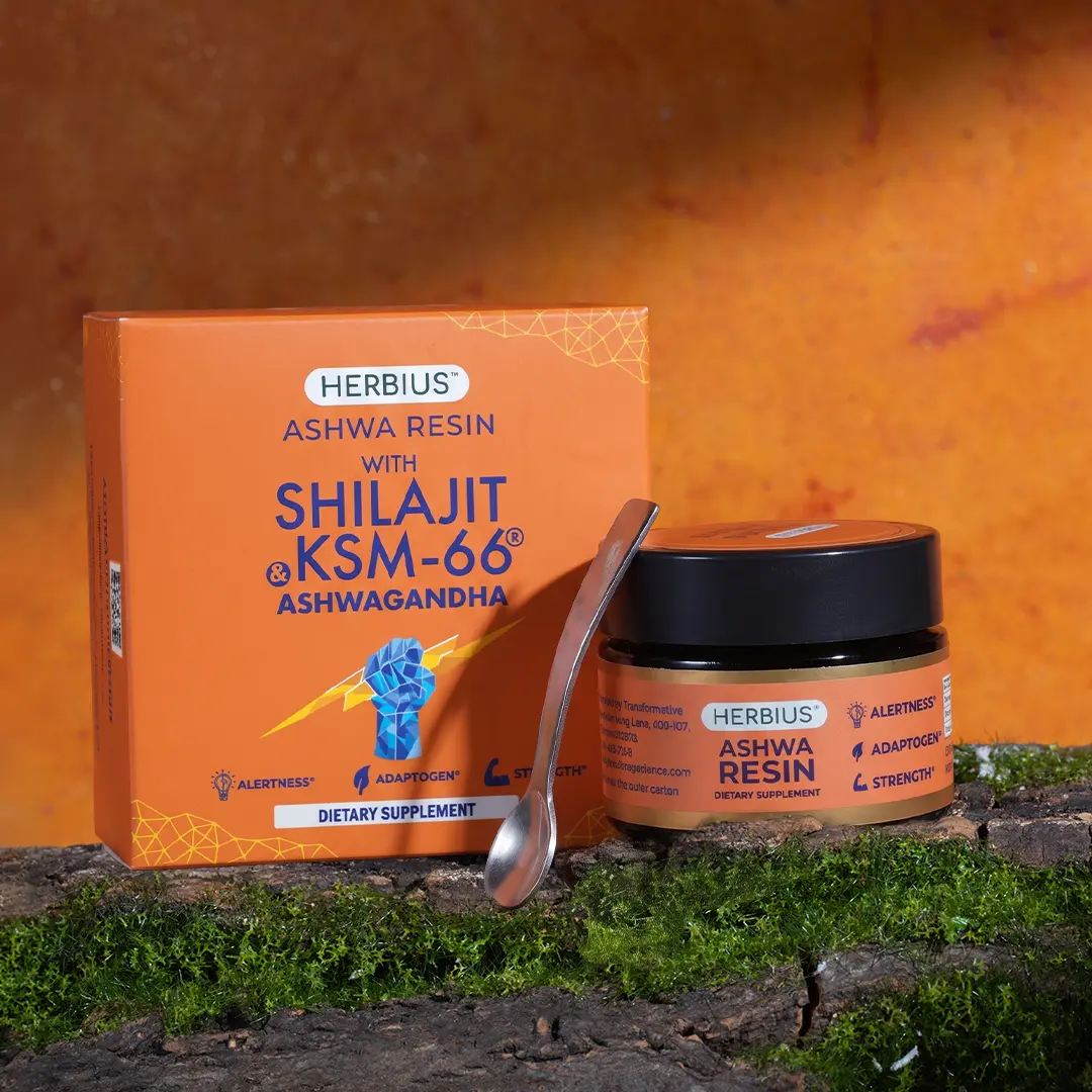 Herbius Ashwaresin | KSM-66 Ashwagandha & Himalayan Shilajit Resin for Energy & Vitality | 85+ Trace Minerals, 40% Fulvic Acid | Honey Vanilla Flavor | 50g