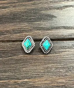 10mm Diamond Turquoise Stud Earrings