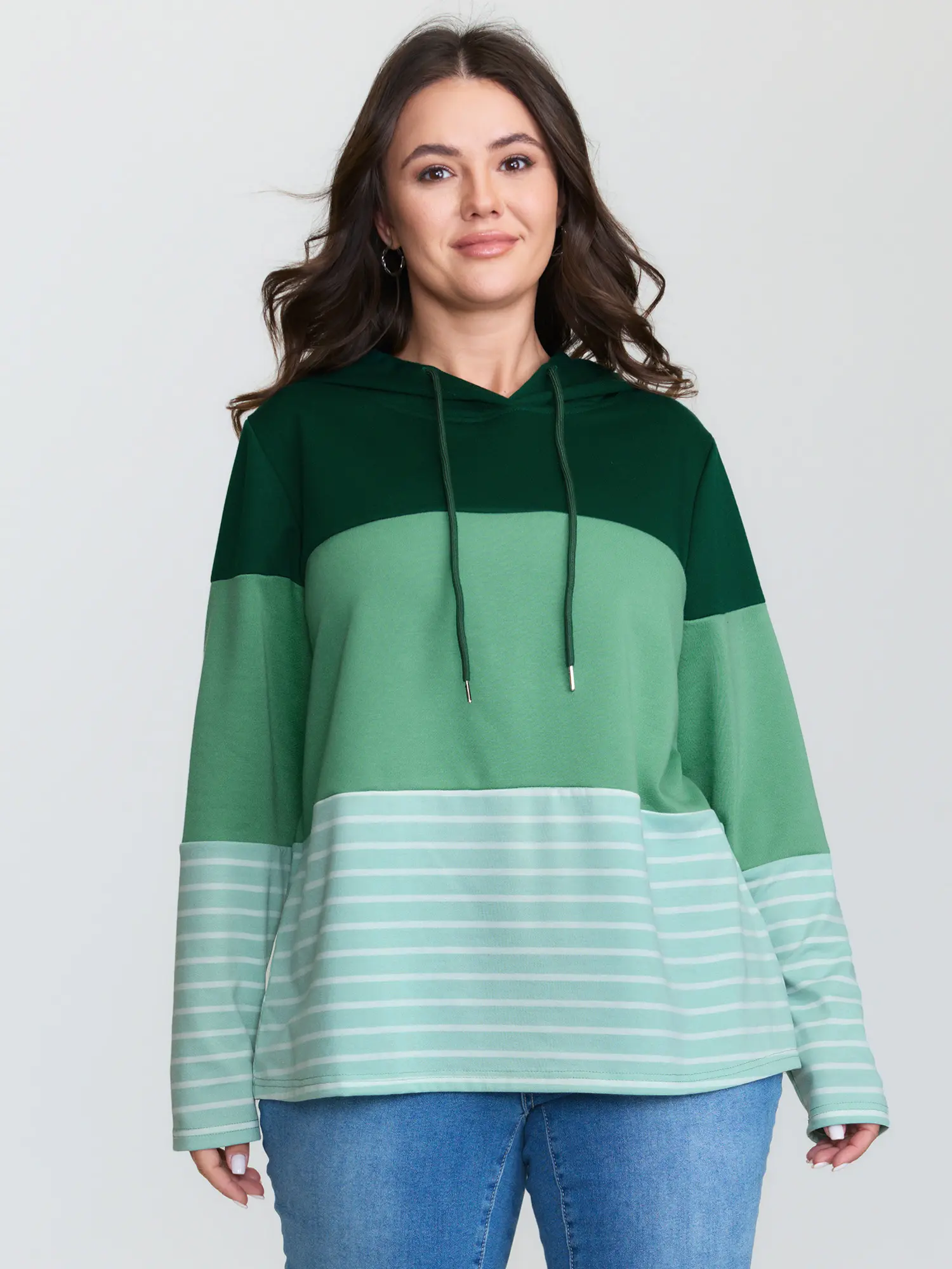 BloomChic Women's Leisure Striped Hoodie, Long Sleeve Patchwork Pullover with Drawstring and Textured Contrast Fabric