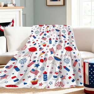 Flannel Blanket | 4th Of July Patriotic Throw Blanket, Independence Day American Flag Red And Blue Stars Design Soft Warm Blanket For Memorial, Labor Day, Veterans Presents Sofa, Bed, Living Room Decor | Gift Blanket / All Season