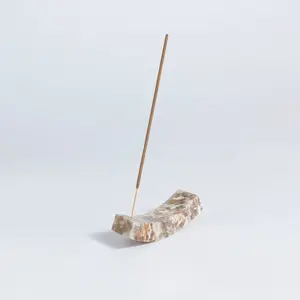 Smile gemstone incense holder - creamy soapstone