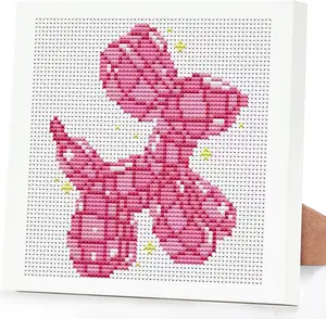 Cross Stitch Kits for Adults Beginners,Pink Dog Cross Stitch Kits with Framed,Puppy Embroidery Kit for Beginners,Partial 11CT Cross-Stitch Arts and Crafts for Adults 7x7inch