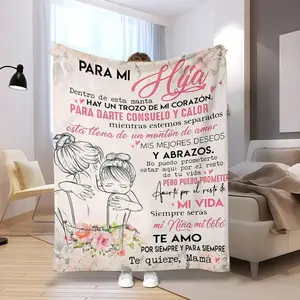 Floral & Spanish Letter Pattern Blanket, 1 Count Soft Throw Blanket, Air-conditioned Room Blanket, Warm Nap Blanket for Home & Office & Travel