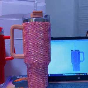 Vaso de diamantes de imitación de 40oz para mujer, taza con pajita de acero inoxidable con diamantes brillantes, termos para coche de viaje, taza de café, botella de agua, artículos para bebe