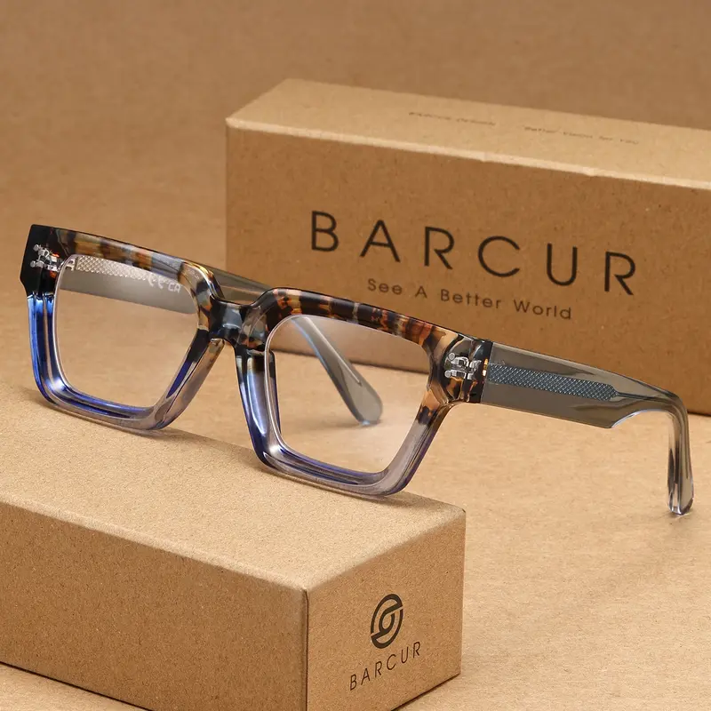 BARCUR Minimalist and Comfortable Stylish Square Frames Men's Decorative Glasses with PC Lenses to Enhance Visual Comfort, Comes in Gift-Ready Brand Packaging, Square Frame Eyewear, Square Frames Eyeglasses, Geometric Frame Glasses