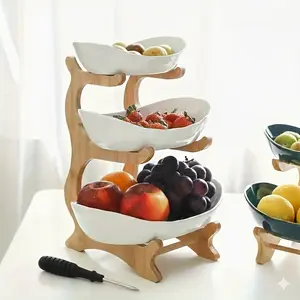 3-Tier Luxury Wooden Elegant Fruit Rack, Fruit Bowl and Creative Candy Display Rack - Made of wood, this snack tray is perfect for the living room, featuring a space-saving design, easy assembly, and makes a Father's Day gift or kitchen dessert tray.