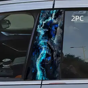 2pc Cool Samurai Blue Flame Car B Pillar Stickers, Dark Style, Mystical Samurai Dynamic Flame Art, Easy to Apply, Durable Design