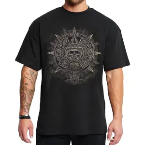 Men's Short-Sleeve Cotton Fabric T-Shirt - Aztec Calender Chicano Clothing, West Coast Style Menswear Top