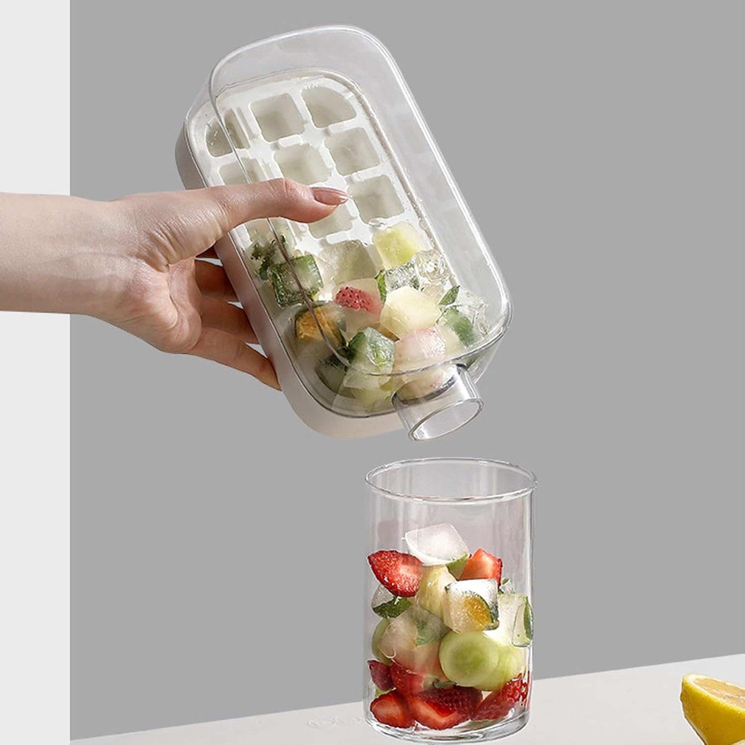 2-in-1 Ice Cube Bottle with Straw,Easy Press Ice Tray,Leak Proof Lid,Lid&Webbing,Leakproof,BPA-Free,Touch-Free Ice Release,Reusable Leakproof Silicone Ice Mold for Freezer,Whiskey,Cocktail,Summer Drinks,Travel,Gym&Home Essential