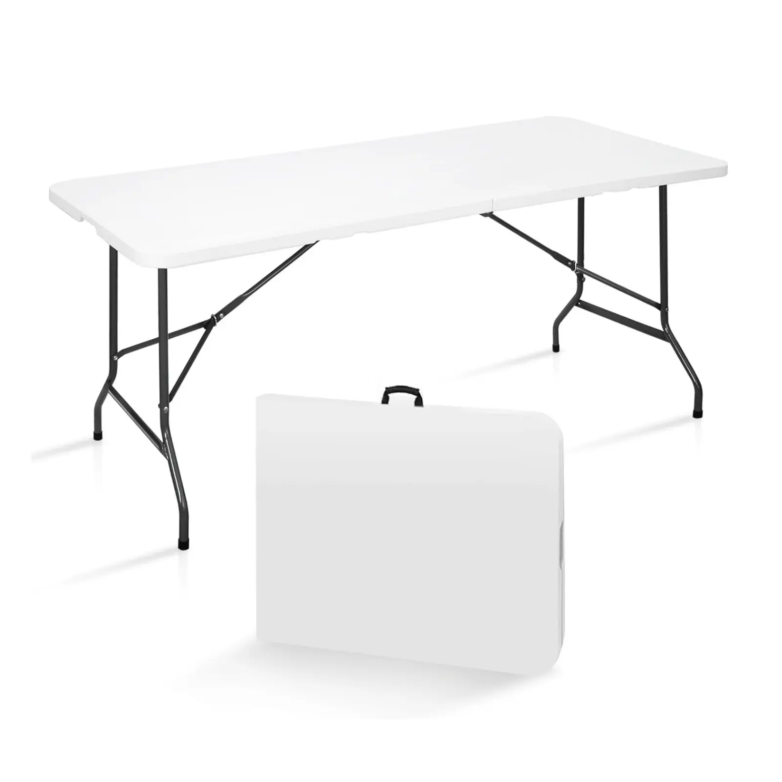 6 Feet Foldable Table (6ft Folding Table & rag), Built in Carrying Handle & Alloy Steel Legs, Heavy Duty Portable for Party, Dining, Wedding, Events, Picnic, Indoor, Outdoor, Camping, Utility - White
