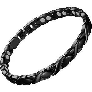 Magnetic Bracelet for Women Titanium Steel Magnetic Therapy Bracelet with Neodymium Magnets, Unique X Shape Links (Black) Elegant Minimalist Bangle Trendy Stack Bangle