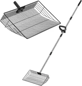 15 inch Large Chicken Poop Scooper, 36 to 63" Adjustable Stainless Steel Handle Litter Scooper Sifting Shovel Chicken Coop Accessories
