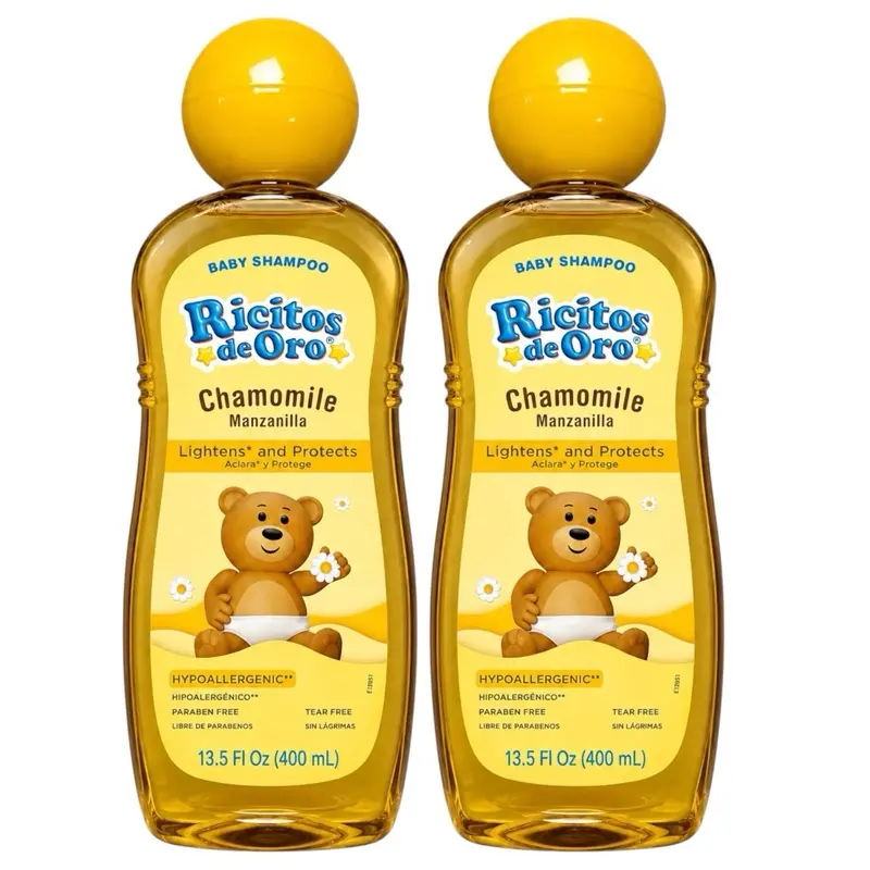 Ricitos de Oro Manzanilla Baby Shampoo - Chamomile-Infused, Cleansing, Lightening, Paraben-Free, Hypoallergenic (2-Pack, 13.5 fl oz Each)