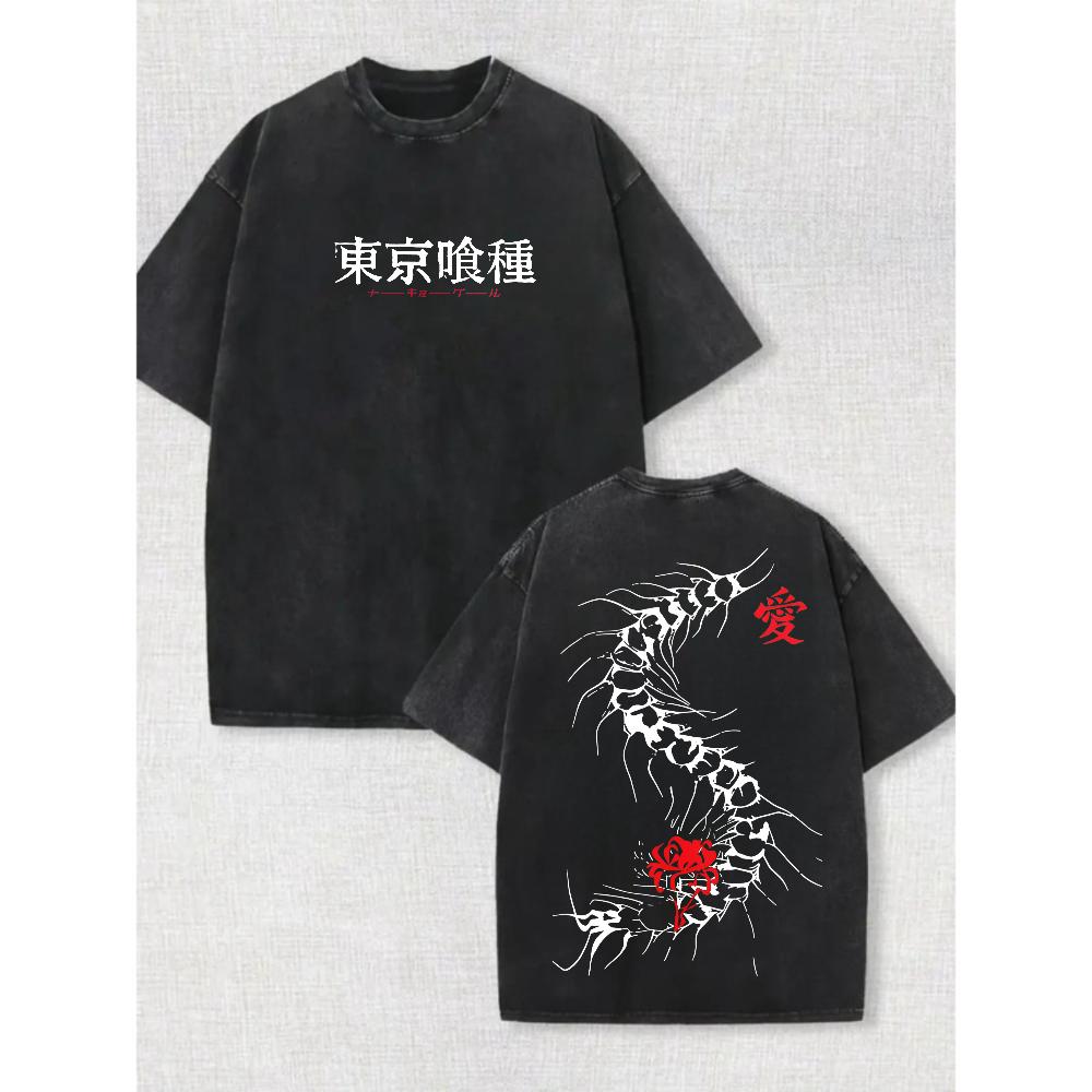 Centipede Kaneki Ken Tokyo Ghoul Anime Double Sided Print Oversized Lightweight Acid Washed Graphic Tee Gift For Anime Lovers