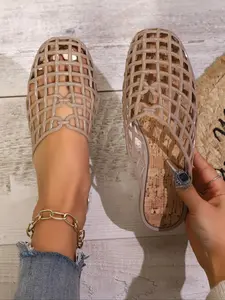 Women's Hollow Out Pattern Flat Sandals, Spring Summer New Design, Soft Anti-Slip Sole, Comfortable Crystal Jelly Shoes, Beach Outdoor Wear