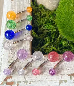8 PCS UV Acrylic Glitter Ball Belly Ring Navel Piercing Pierced Naval