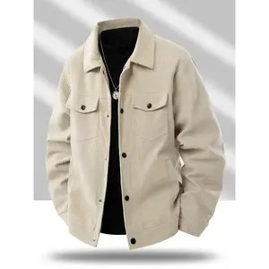 Men's Vintage Corduroy Workwear Jacket, Casual Single Button Front Coat, Plain Color Overcoat for Fall & Winter Fashion