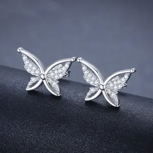Personality All-Match Full Rhinestone Zircon Butterfly Copper-plated Stud Earrings