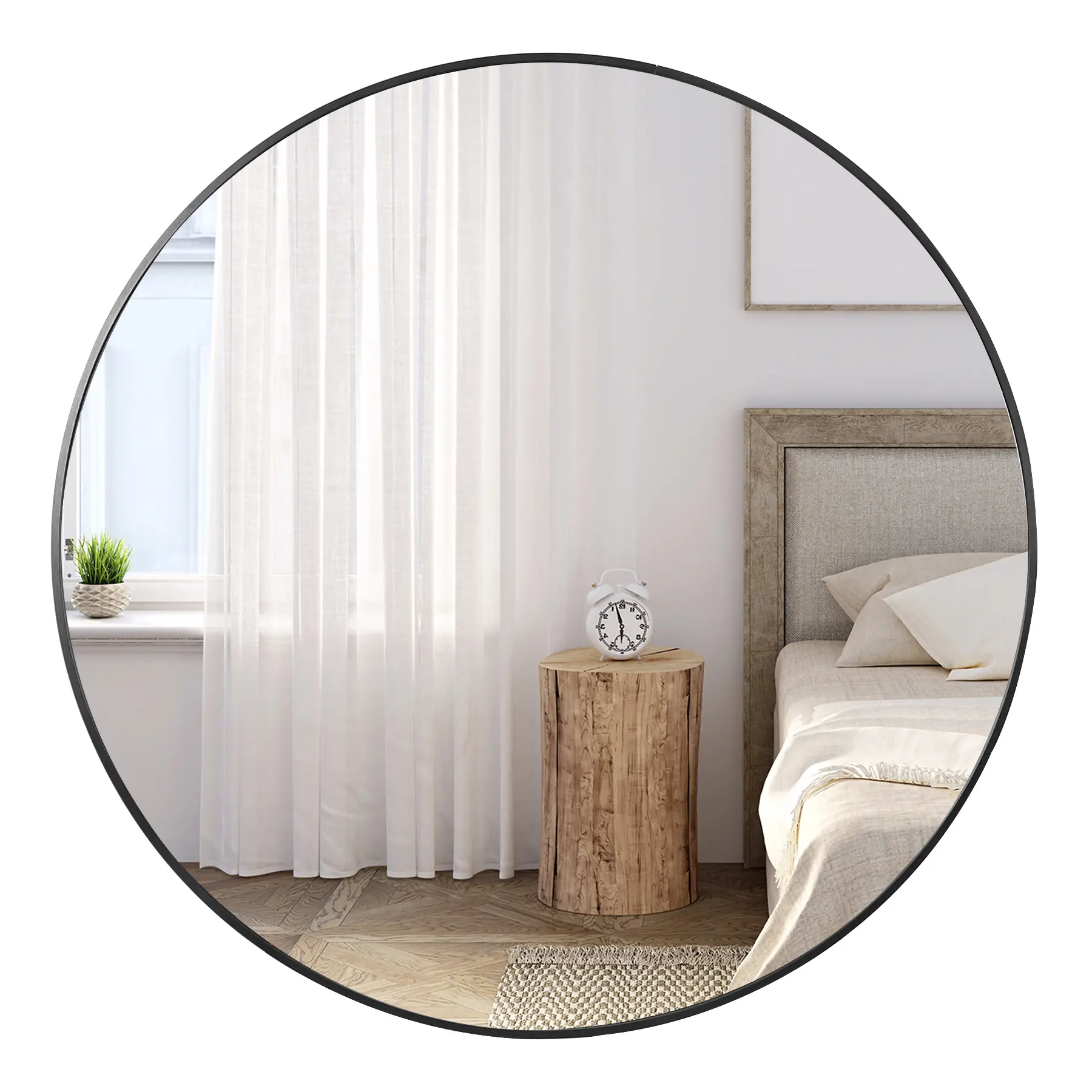LEMY Narrow Frame Metal Round Bathroom Mirror, Hook-Mount Mirror Wall Decor with Back Hanging Hook, Multi-Size (18/24/30/36in) Indoor Use Makeup Aid, Bedroom, Living Room
