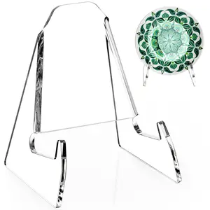 2 Pack Acrylic Plate Display Stand, Clear Picture Frame Holder for Decorative Plates, Photos, Art Easel for Tabletop, 6 Inch