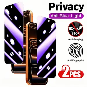 2-Pack Blue Light Blocking Privacy Tempered Glass Film Protector, for iPhone 17 Pro Max/16 Pro/15 Pro Max/14/13/12/11/x/XS Max/XR, 9h+ Hardness, Anti-Scratch, Anti-Fingerprint, Bubble-Free, Easy to Apply