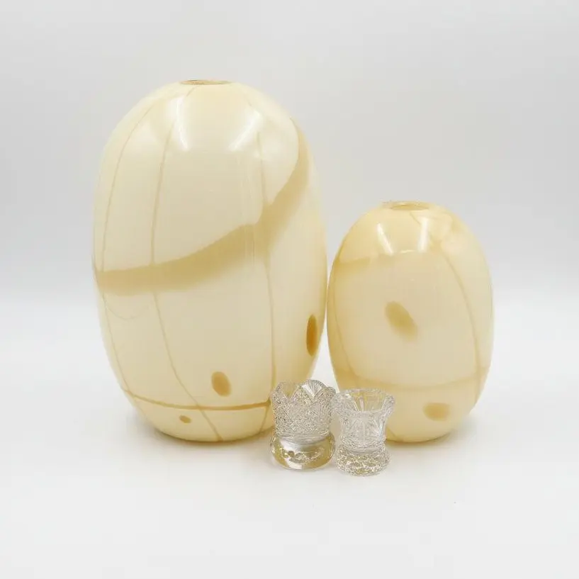 Italian Vintage Aureliano Toso Murano Glass Vase Set - Dino Martens Designed, Cream with Amber Lines, Mid-Century Modern Home Decor Piece
