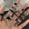【Black Friday】Punk Style Star & Heart Design Ring Set, Rhinestone Decorated Y2K Adjustable Stacking Rings, Fashion Accessories for Men & Women, Ideal Birthday Gift, Vintage Jewelry