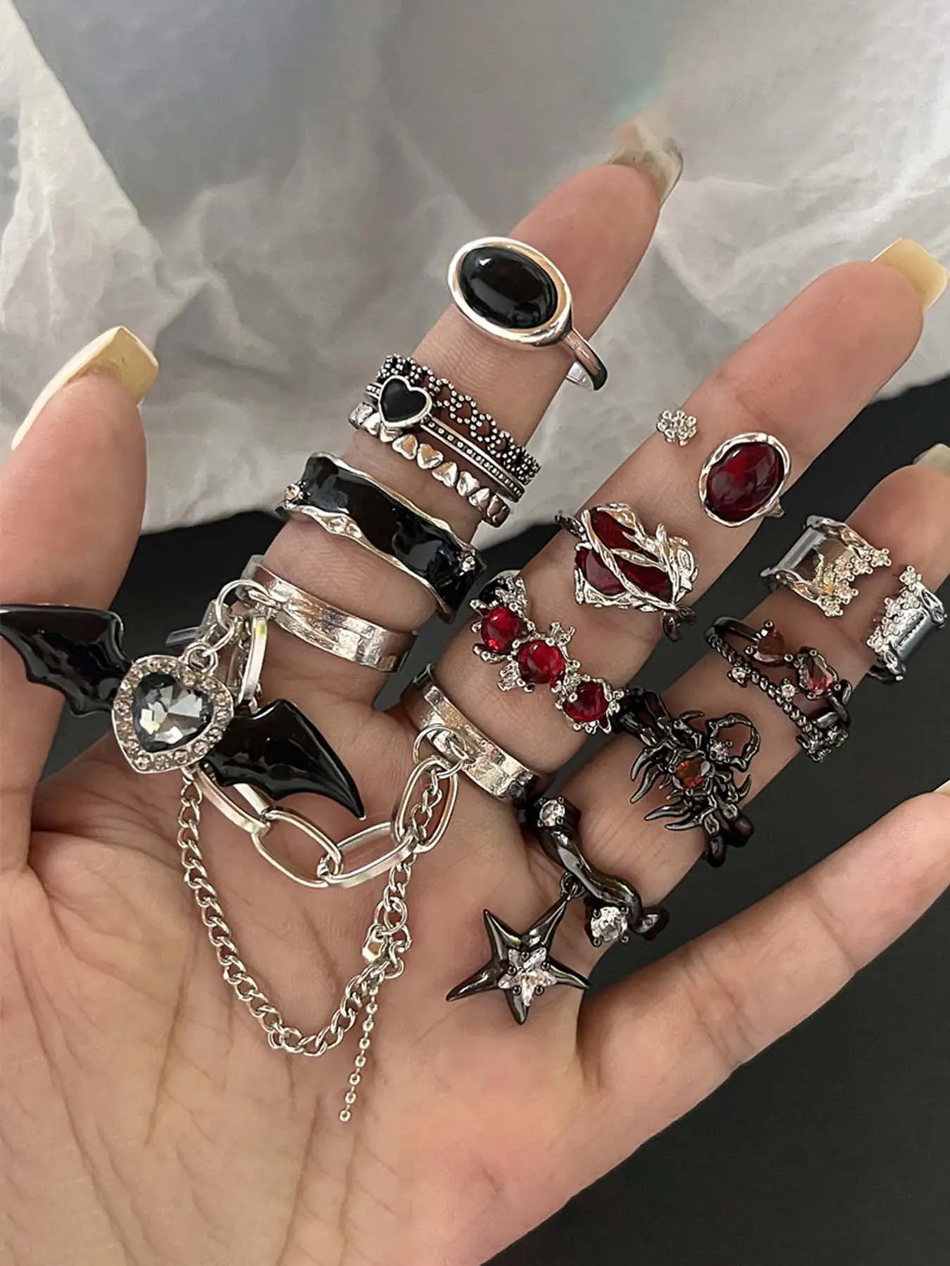 Punk Style Star & Heart & Spider Design Ring Set, Rhinestone Decor Y2K Adjustable Ring, Fashion Accessories for Men & Women, Trendy All-match & Exquis