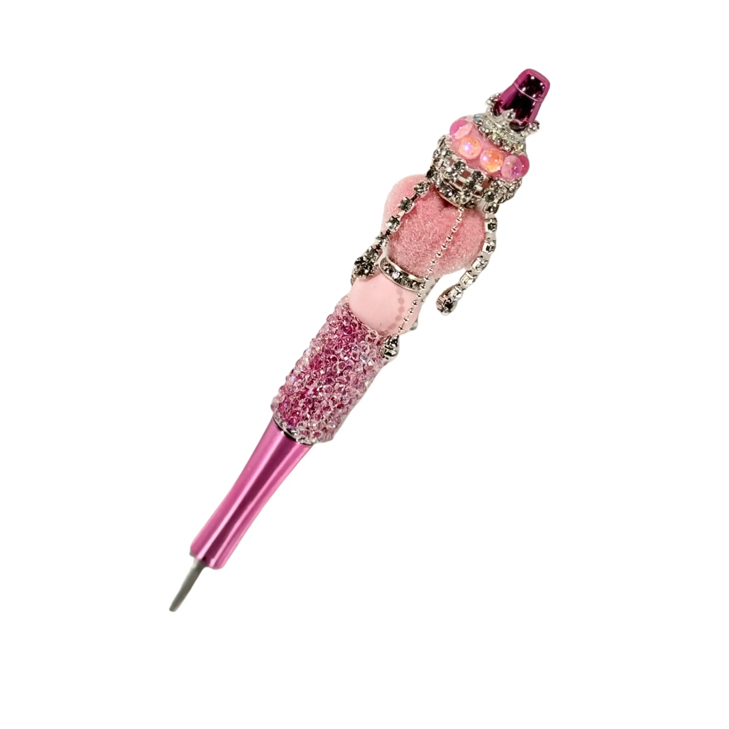 PRINTZONN Decorative Bedazzled Beaded Ballpoint Pen with Crown Top - Pink-Purple Rhinestone Office Stationery, Customizable Bead Types, Personalized Perfect Gift for Her, Elegant Writing Tool for Journaling