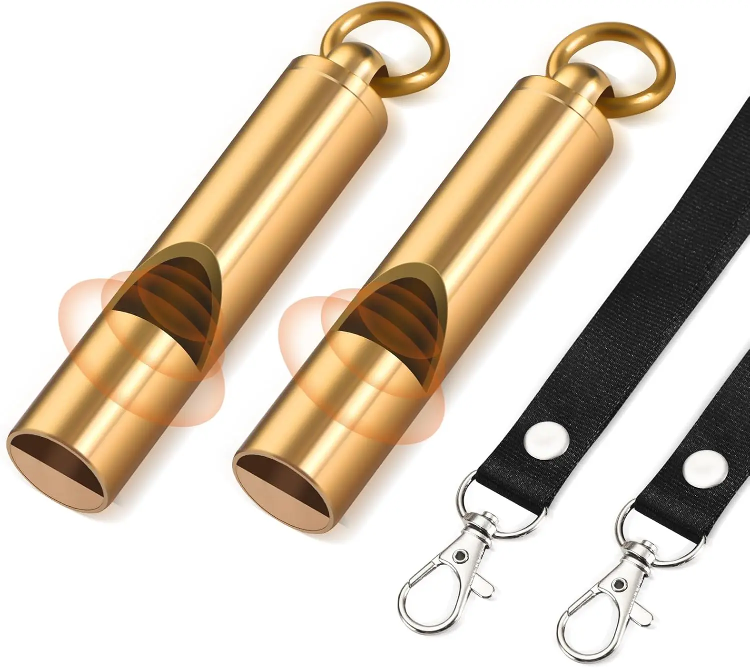 2-Pack Solid Brass Lifesaving Whistles, Pealess 120dB Loud, Waterproof & Rustproof with Lanyards for Boating & Hiking Survival, Lifesaving Whistle, Whistle Hiking