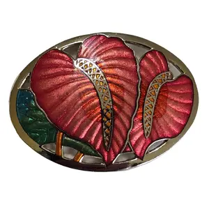 Retro Vintage Enameled Anthurium Flower Enameled 1980's Estate Jewelry Brooch Pin