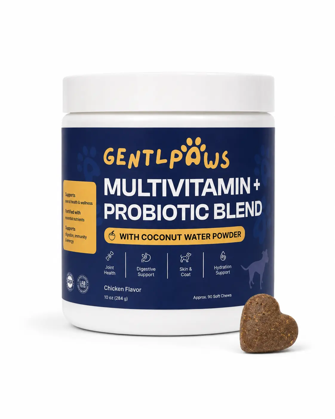 GentlPaws Dog Multivitamin + Probiotic Soft Chews | Hydration, Joint Support, Digestive, Gut & Immune Health, Skin & Coat Support | Coconut Water Powder for Hydration Support| 90 Chews