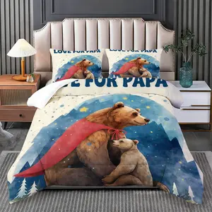 Warm Bear Pattern Bedding Set, Includes 1 Quilt and 1 or 2 Pillowcases Without Pillows, Perfect Birthday and Holiday Gift