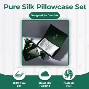 Pure Silk Pillowcase set: Pure Tranquility Tranquil Nightfall Serenity Pillowcase set including premium 22 momme, 6 grade, and 100% pure mulberry silk pillowcase, gift box and travel bag
