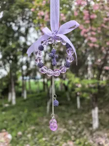 Purple crystal circular cross car decoration, birthday gift