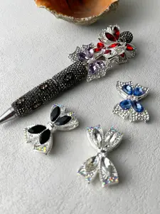 4pcs Set Elegant Bow Shape Rhinestone Alloy Focal Beads for Pens Focal Beads for DIY Craft Beaded Pens Bracelet Phone Charm Keychain Jewelry Making DIY With Charms