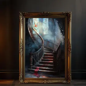 Dark Academia Art Printable, Gothic Castle Staircase Wall Art, Haunted Mansion Spooky Home Decor Fantasy Architecture Print, Unframed