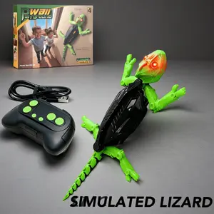 Remote Control Wall-Climbing Lizard Toy LED Glowing Eyes 360° Drift Soft Rubber Reptile for Indoor Party Holiday Gift