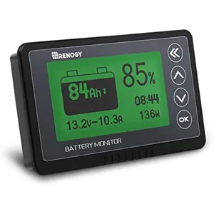 Renogy 500A Battery Monitor with Shunt, High and Low Voltage Programmable Alarm, Range 10V-120V up to 500A, 20ft Shielded Cable, Compatible 12V Lithium Sealed, Gel, Flooded Batteries,Black
