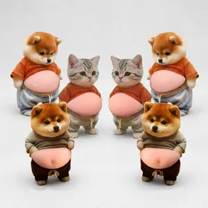 6pcs Dog& Cat Tummy Sticker Sets 3D Soft Belly Squishy Sticker Cute 3D Squishy Sticker House Decoration Mobile Phone Decoration
