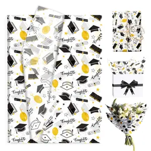 50 Sheets Graduation Tissue Paper, Watercolor Graduate Caps Scrolls Stars Patterns Wrapping Paper for 2026 Season DIY Crafts Graduation Party Gift Wrap Supplies