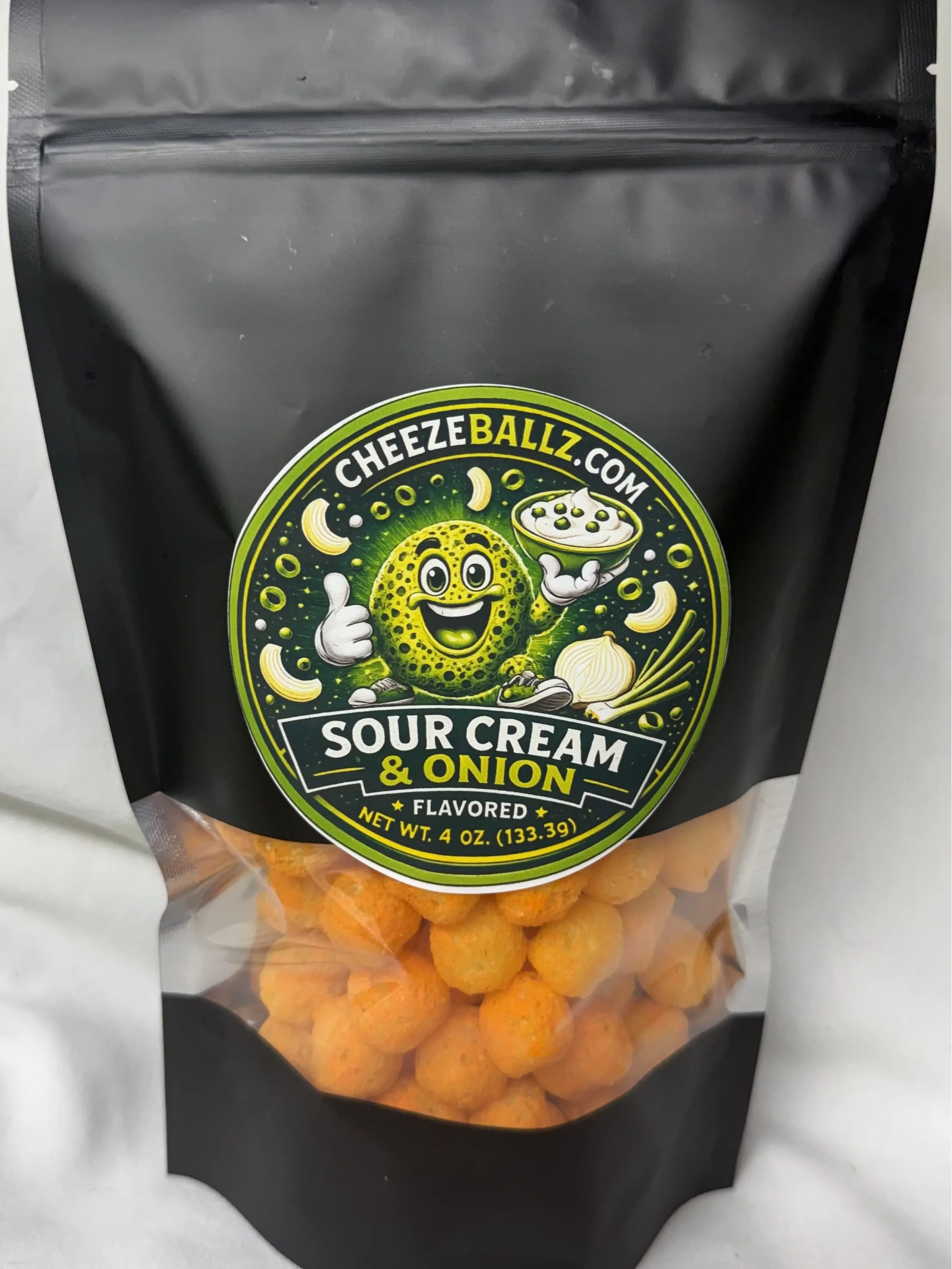 Sour Cream & Onion - Gourmet Flavored Cheese Ball Puffs - 4 oz. Bag (Cheesy Snack, Crispy, & Crunchy Goodness!!)